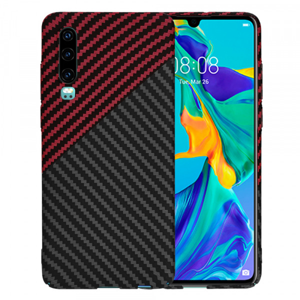Husa pentru Huawei P30, Techsuit, Carbonite FiberShell, Neagra Rosie