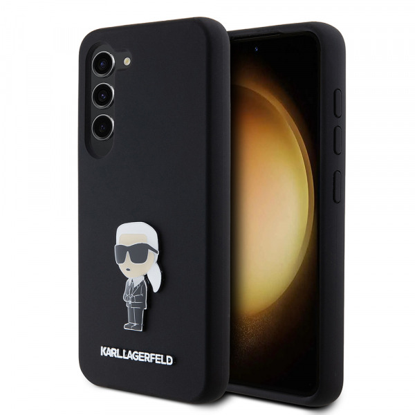 Husa pentru Samsung Galaxy S23 S911, Karl Lagerfeld, Silicone Ikonik Karl Metal, Neagra