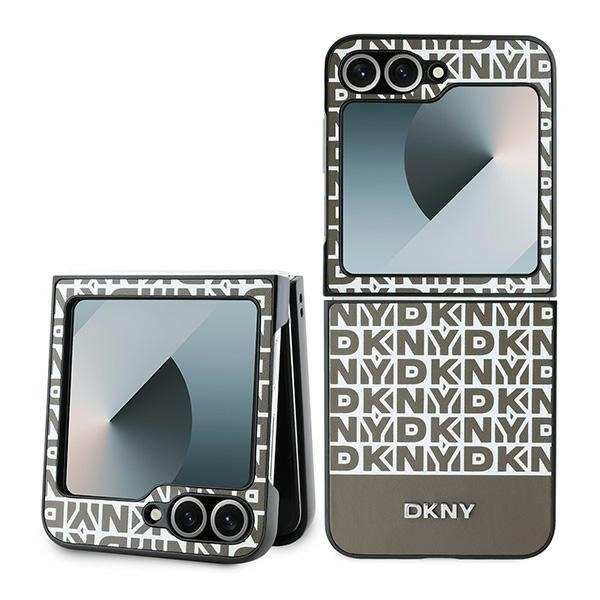 Husa pentru Samsung Galaxy Z Flip7 FE F761 / Z Flip6 F741, DKNY, Repeat Pattern Bottom Stripe, Maro