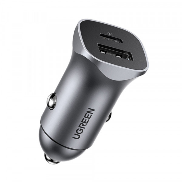Incarcator Auto UGREEN CD130, 24W, 3A, 1 x USB-A - 1 x USB-C, Gri