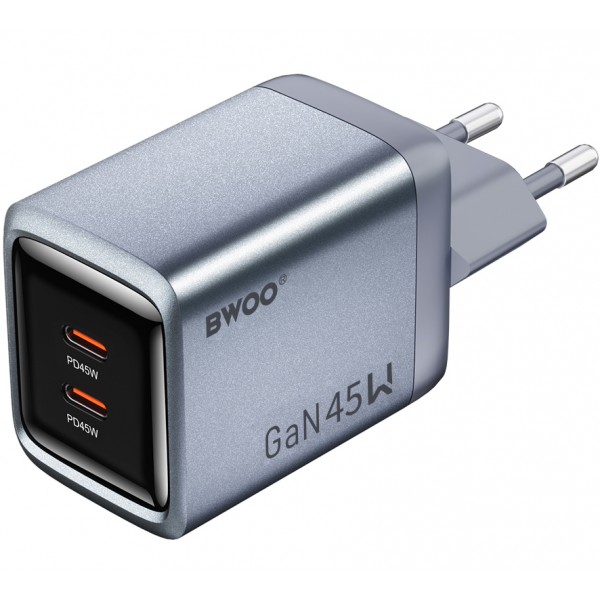 Incarcator Retea BWOO BO-CDA239, 45W, 3A, 2 x USB-C, Gri