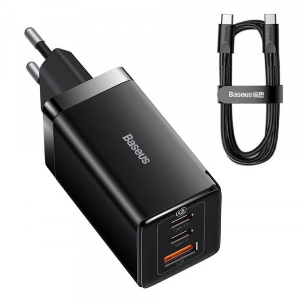 Incarcator Retea Cu Cablu USB-C Baseus GaN5 Pro, 65W, 3.25A, 1 x USB-A - 2 x USB-C, Negru C0206500