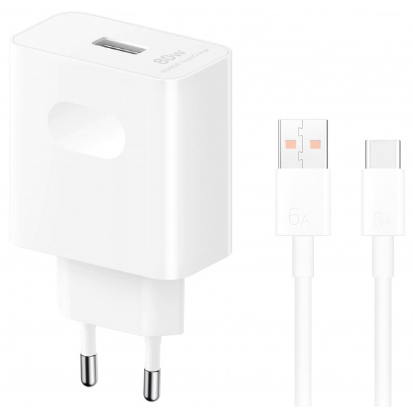 Incarcator Retea Cu Cablu USB-C Honor, 80W, 1 x USB-A, Alb 5503ACLJ