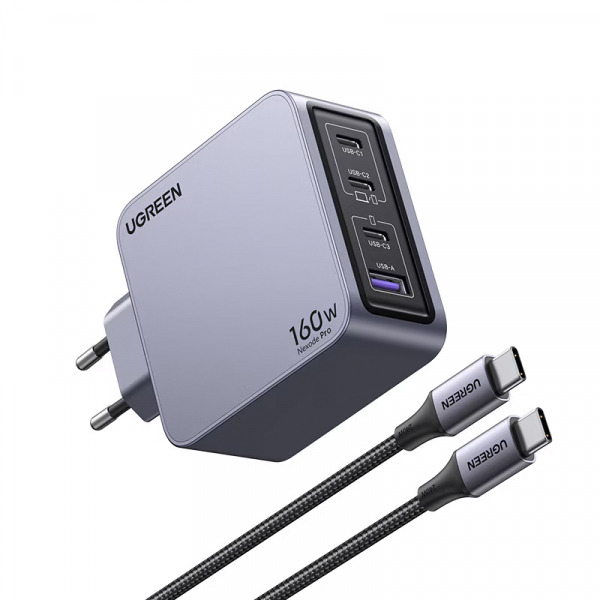 Incarcator Retea Cu Cablu USB-C UGREEN X763 Nexode Pro, 160W, 3.25A, 1 x USB-A - 3 x USB-C, Gri