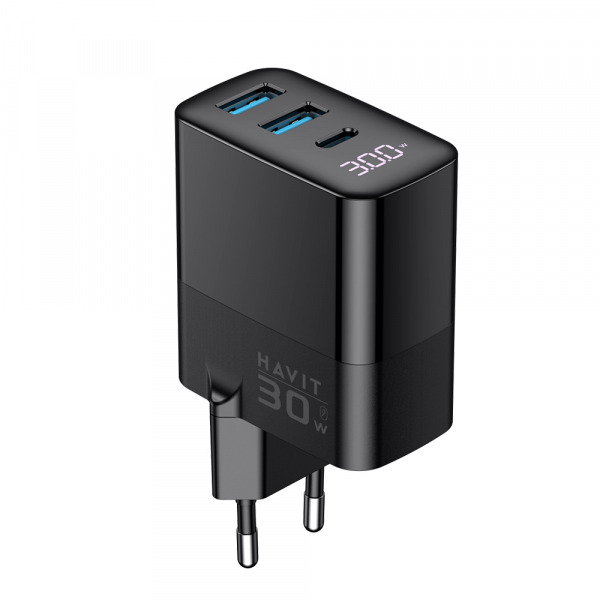 Incarcator Retea HAVIT UCLE001, 30W, 3A, 2 x USB-A - 1 x USB-C, Negru