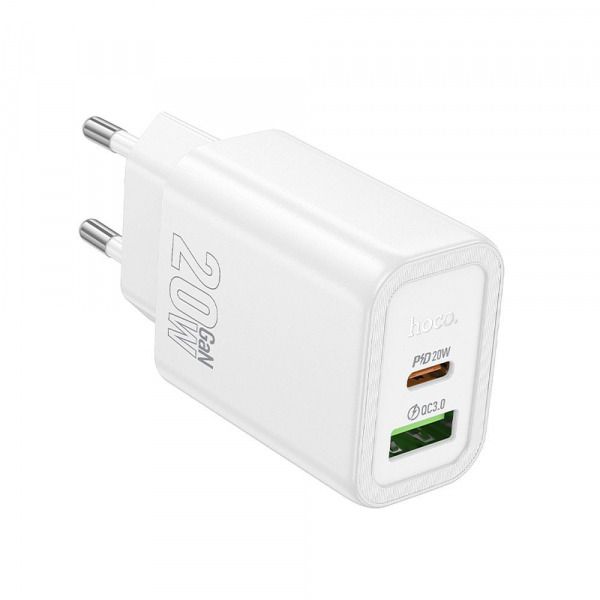 Incarcator Retea HOCO N61, 20W, 3A, 1 x USB-A - 1 x USB-C, Alb