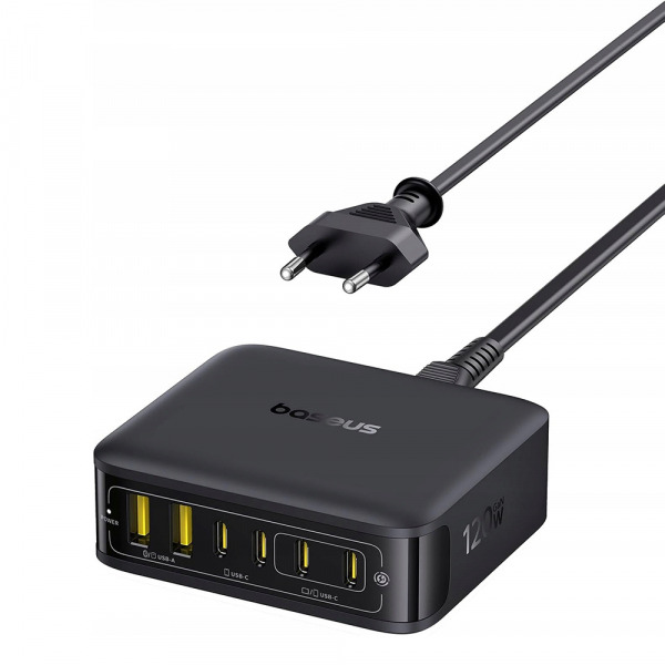 Incarcator Statie Baseus EnerFill FH21, 120W, 3.25A, 2 x USB-A - 4 x USB-C, Negru E0120T00