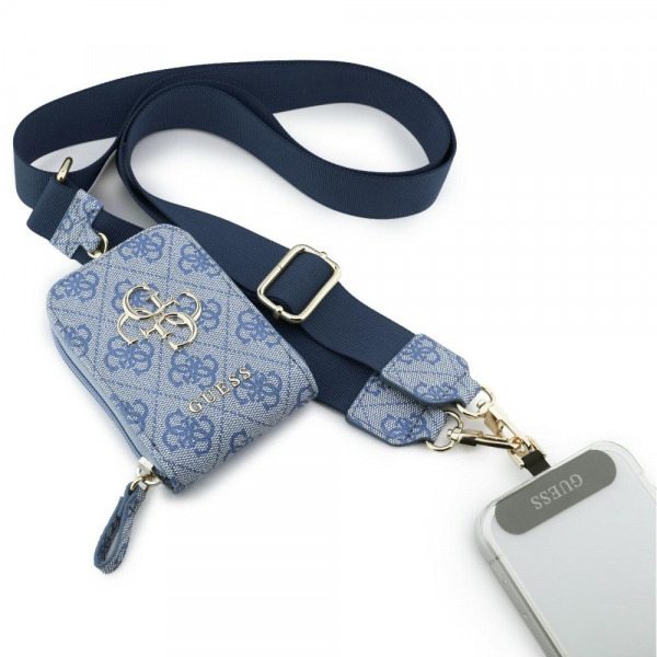 Portofel si Snur Telefon Guess 4G Metal Logo, Albastru