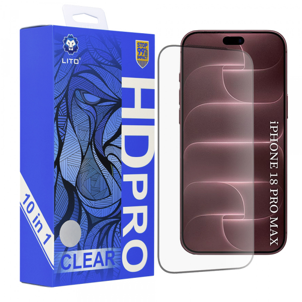 Folie de protectie Ecran Lito HD Pro pentru Apple iPhone 18 Pro Max / 17 Pro Max, Sticla Securizata, Full Glue, Set 10 bucati, Neagra