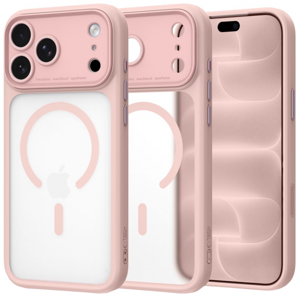 Husa MagSafe pentru Apple iPhone 18 Pro / 17 Pro, Tech-Protect, MagPeak CC, Roz Mata
