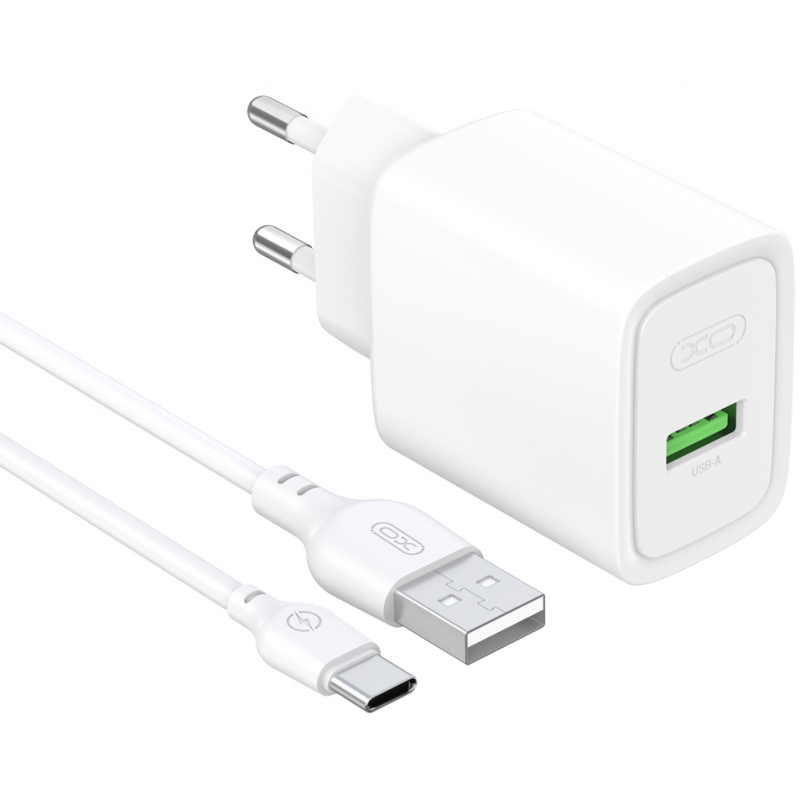 Incarcator Retea Cu Cablu USB-C XO Design CE50, 18W, 3A, 1 x USB-A, Alb