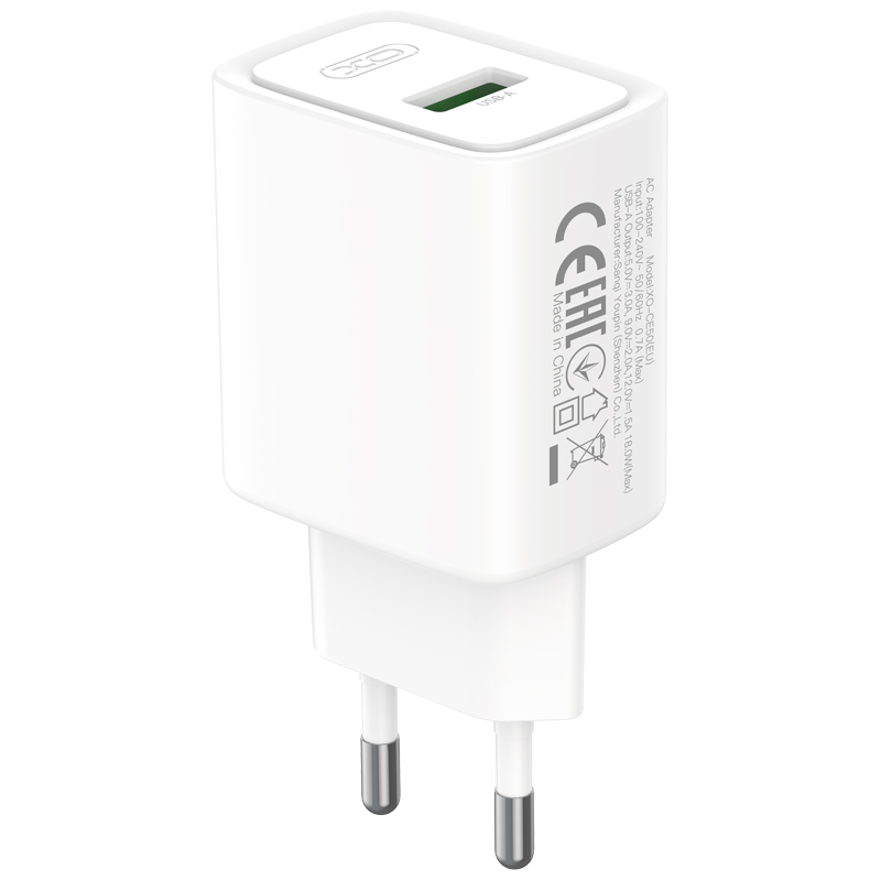 Incarcator Retea XO Design CE50, 18W, 3A, 1 x USB-A, Alb